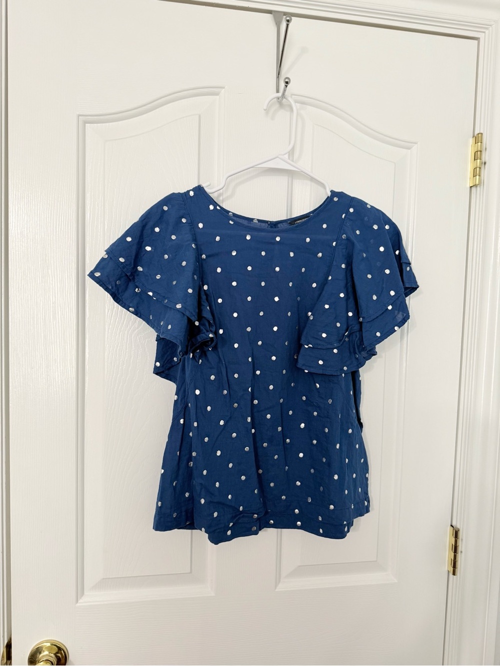 Jcrew women’s Navy Polka Dot Ruffle Sleeve Women's Top size small